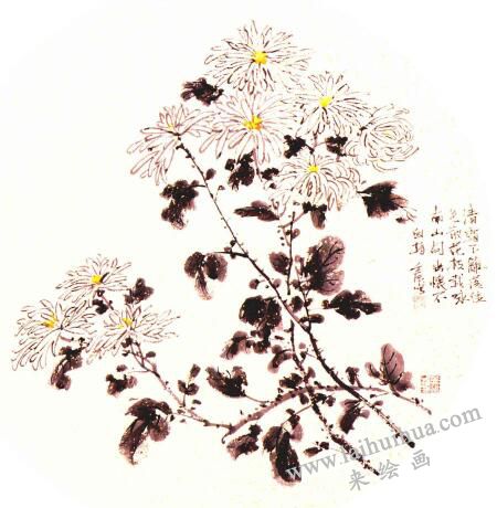 團扇菊花的畫法步驟06，范例二