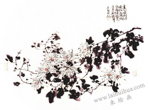 團扇菊花的畫法步驟05，范例三