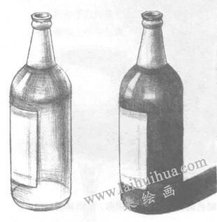 瓶子（酒瓶）的素描畫法步驟03、04