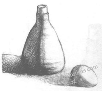 瓶子和雞蛋組合的素描畫法步驟03