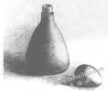 瓶子和雞蛋組合的素描畫法步驟04