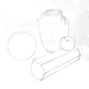 四個靜物組合素描畫法步驟02