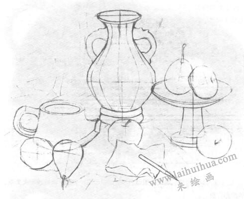 多個(gè)靜物組合素描畫法步驟01