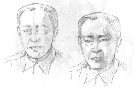 老年人頭部素描繪制實例02