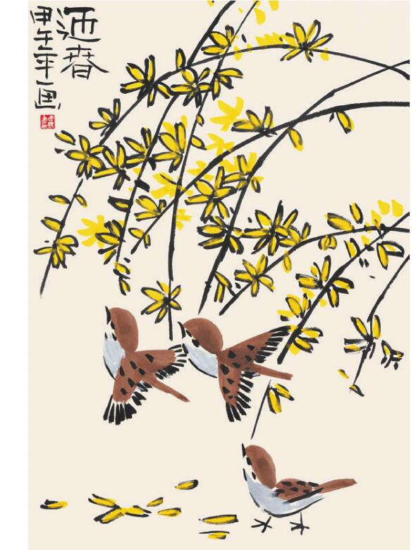 麻雀兒童國(guó)畫