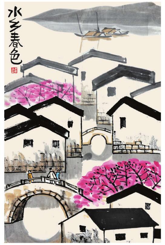 水鄉(xiāng)春色兒童國(guó)畫