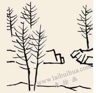 山村秋色兒童國畫畫法步驟02