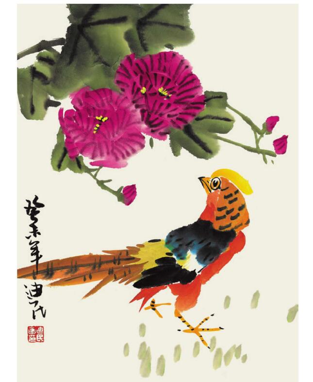 錦雞兒童國畫