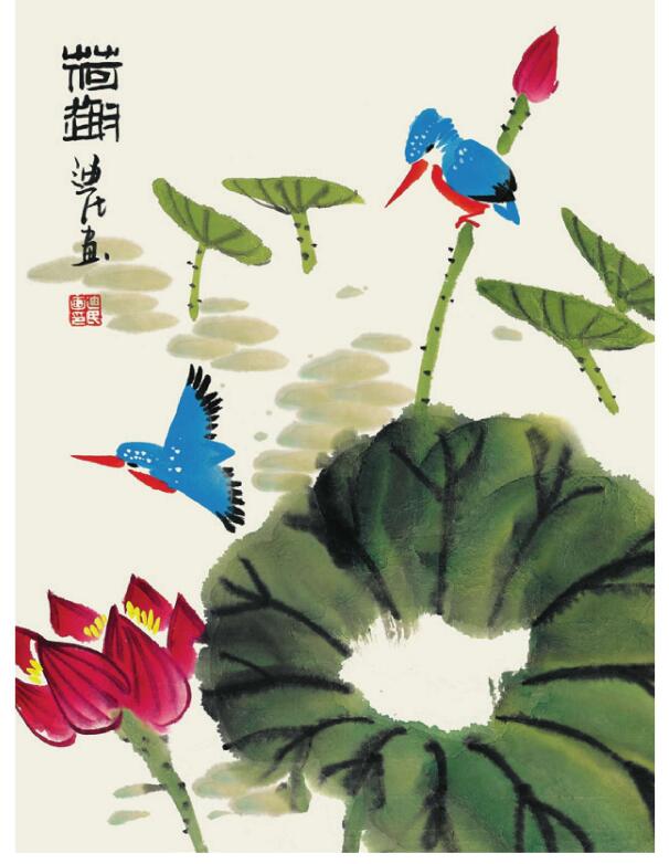 翠鳥兒童國畫