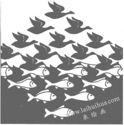 埃舍爾的代表作品《天空與水》，設(shè)計素描