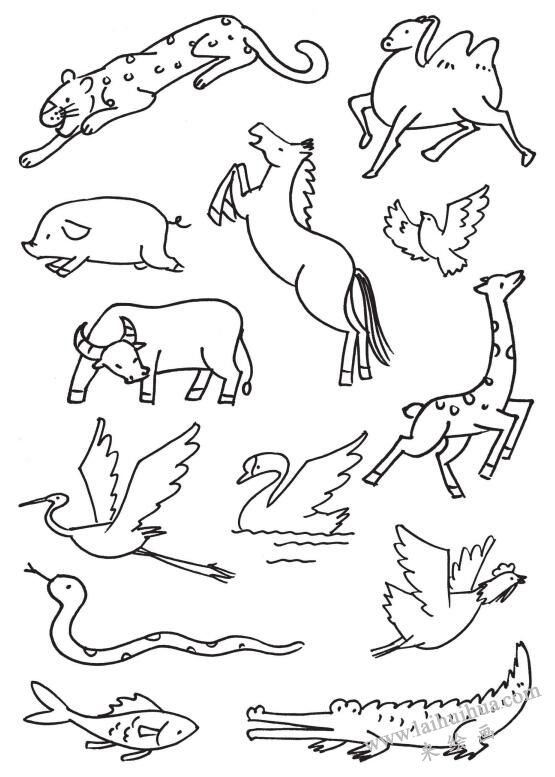 運(yùn)動中的動物，簡筆畫02