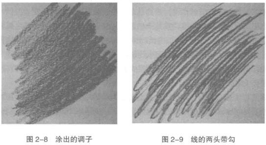 涂出的調(diào)子，線條兩頭帶溝