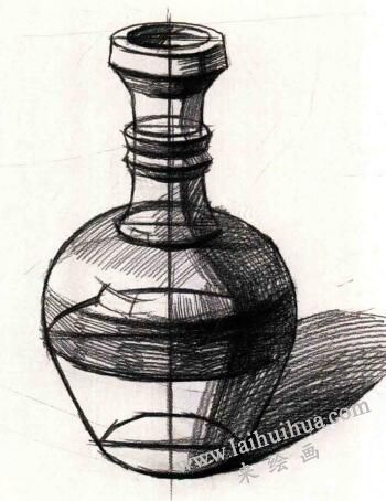 長頸陶瓶結(jié)構(gòu)素描作畫步驟04