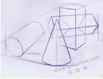 三個幾何體組合素描表現(xiàn)步驟01