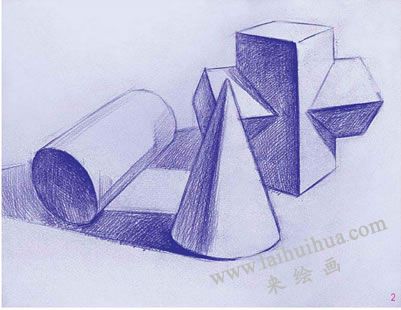 三個幾何體組合素描表現(xiàn)步驟02
