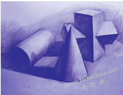三個幾何體組合素描表現(xiàn)步驟03