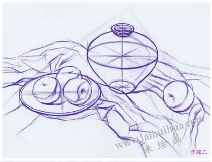 水果組合素描結(jié)構(gòu)畫(huà)法步驟03