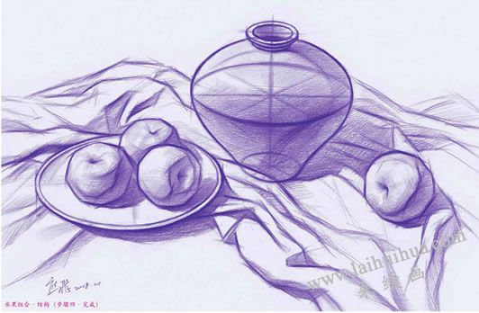 水果組合素描結(jié)構(gòu)畫(huà)法步驟04