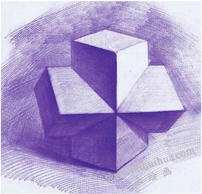 四棱柱十字貫穿體素描明暗畫法