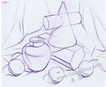 幾何體組合素描的明暗畫法步驟01