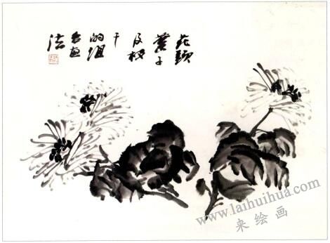 菊花花頭、葉子、枝干的組合