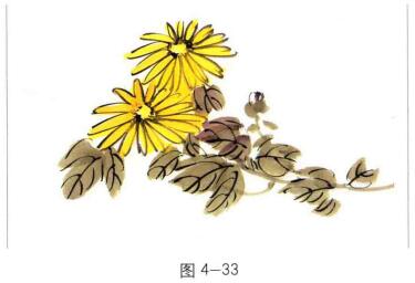 國(guó)畫菊花，勾染