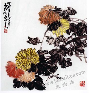 國畫菊花的范畫練習步驟04，范例二