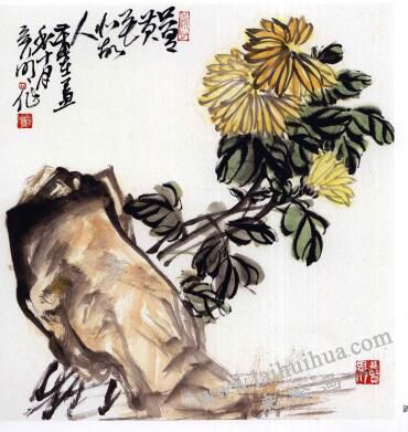 國畫菊花的范畫練習步驟04，范畫四
