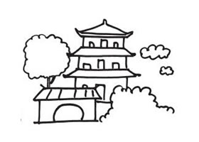 亭臺樓閣簡筆畫作品