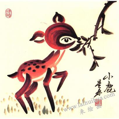 梅花鹿兒童水墨畫畫法步驟05