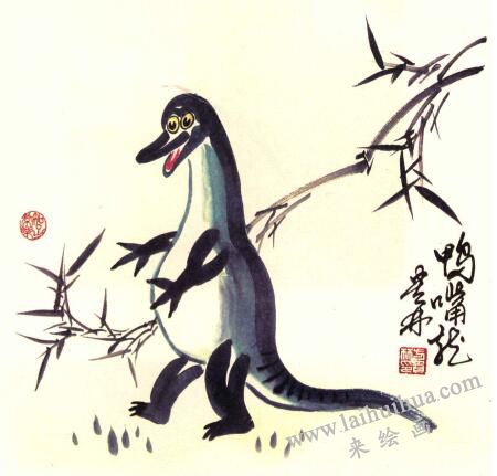鴨嘴龍兒童國畫畫法步驟05