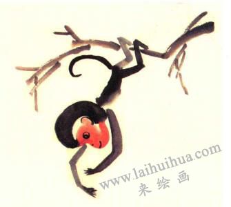 猴子撈月兒童水墨畫(huà)畫(huà)法步驟03