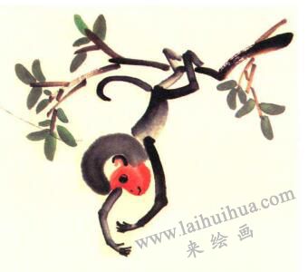 猴子撈月兒童水墨畫(huà)畫(huà)法步驟04