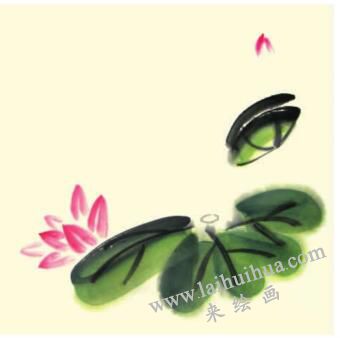 小荷花荷葉兒童水墨畫畫法步驟02