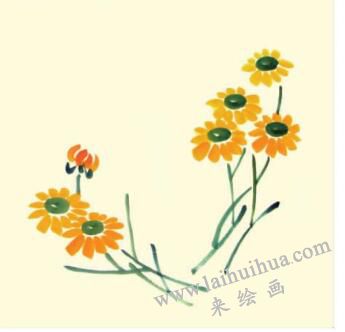 小黃菊兒童水墨畫(huà)畫(huà)法步驟03
