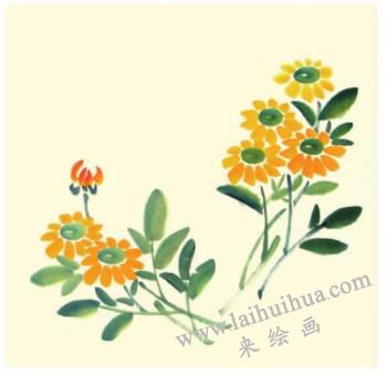 小黃菊兒童水墨畫(huà)畫(huà)法步驟04
