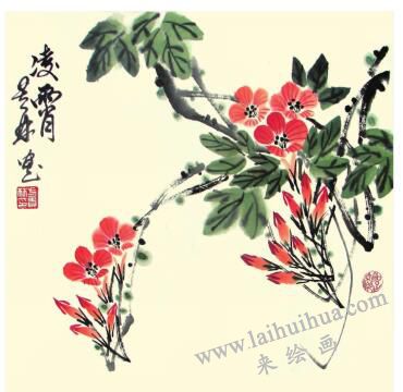 凌霄花兒童水墨畫畫法步驟05
