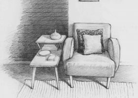 沙發(fā)一角素描畫法
