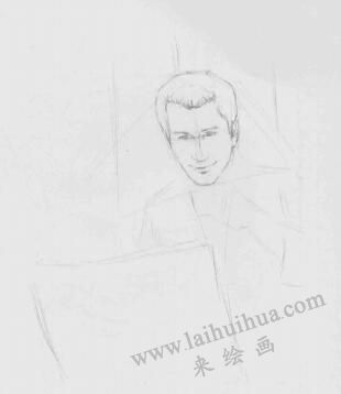 看報(bào)的男人素描畫法步驟02