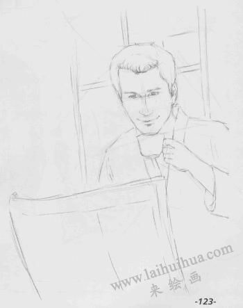 看報(bào)的男人素描畫法步驟03