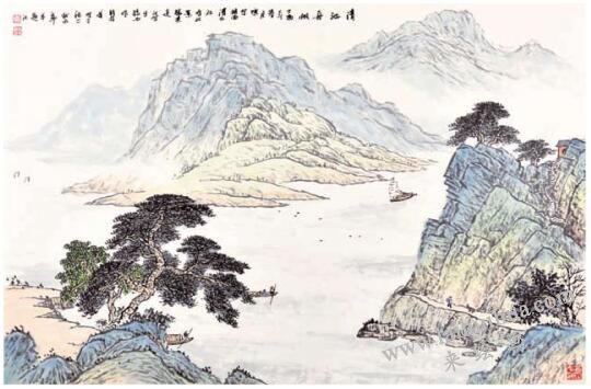 平遠(yuǎn)法構(gòu)圖《清江舟帆》