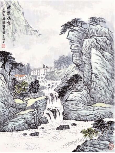 勾線法畫(huà)泉瀑《煙溪鳴泉》