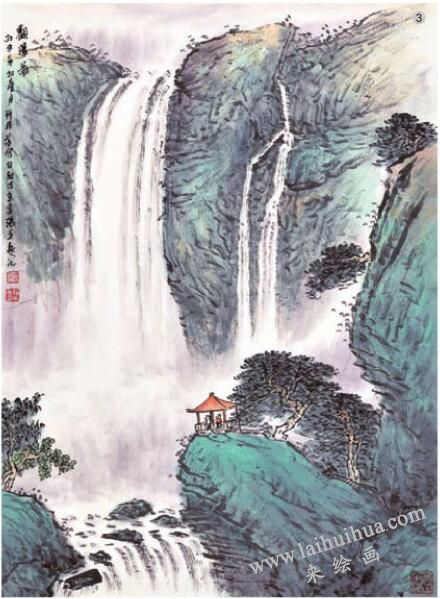 勾線法畫(huà)瀑布《觀瀑圖》