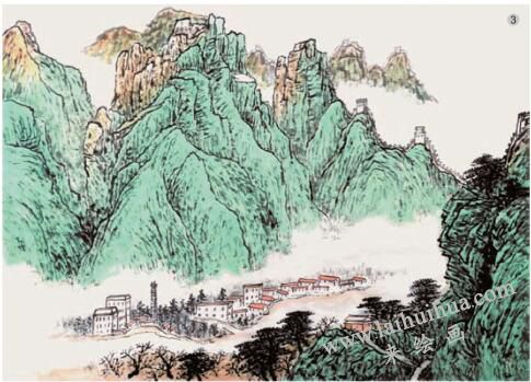 山水畫(huà)《黃崖太平寨遠(yuǎn)眺》的畫(huà)法步驟03