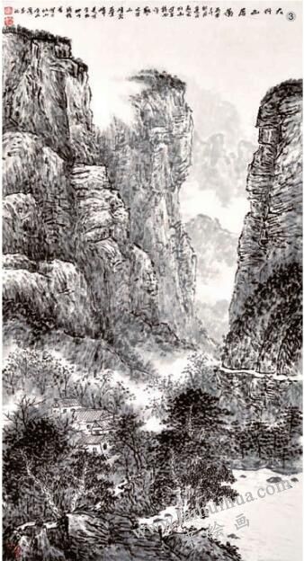 積墨山水畫《太行山居圖》畫法步驟03