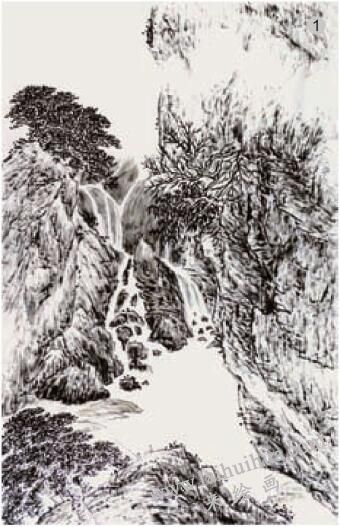 勾線法01，水墨山水畫流泉、瀑布的畫法