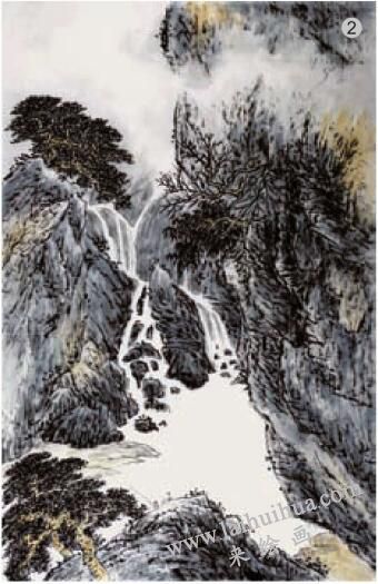 勾線法02，水墨山水畫流泉、瀑布的畫法