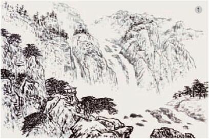 勾皴法01，水墨山水畫流泉、瀑布的畫法