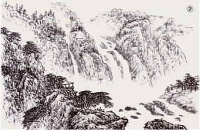 勾皴法02，水墨山水畫流泉、瀑布的畫法