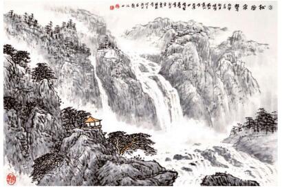 勾皴法03，水墨山水畫流泉、瀑布的畫法
